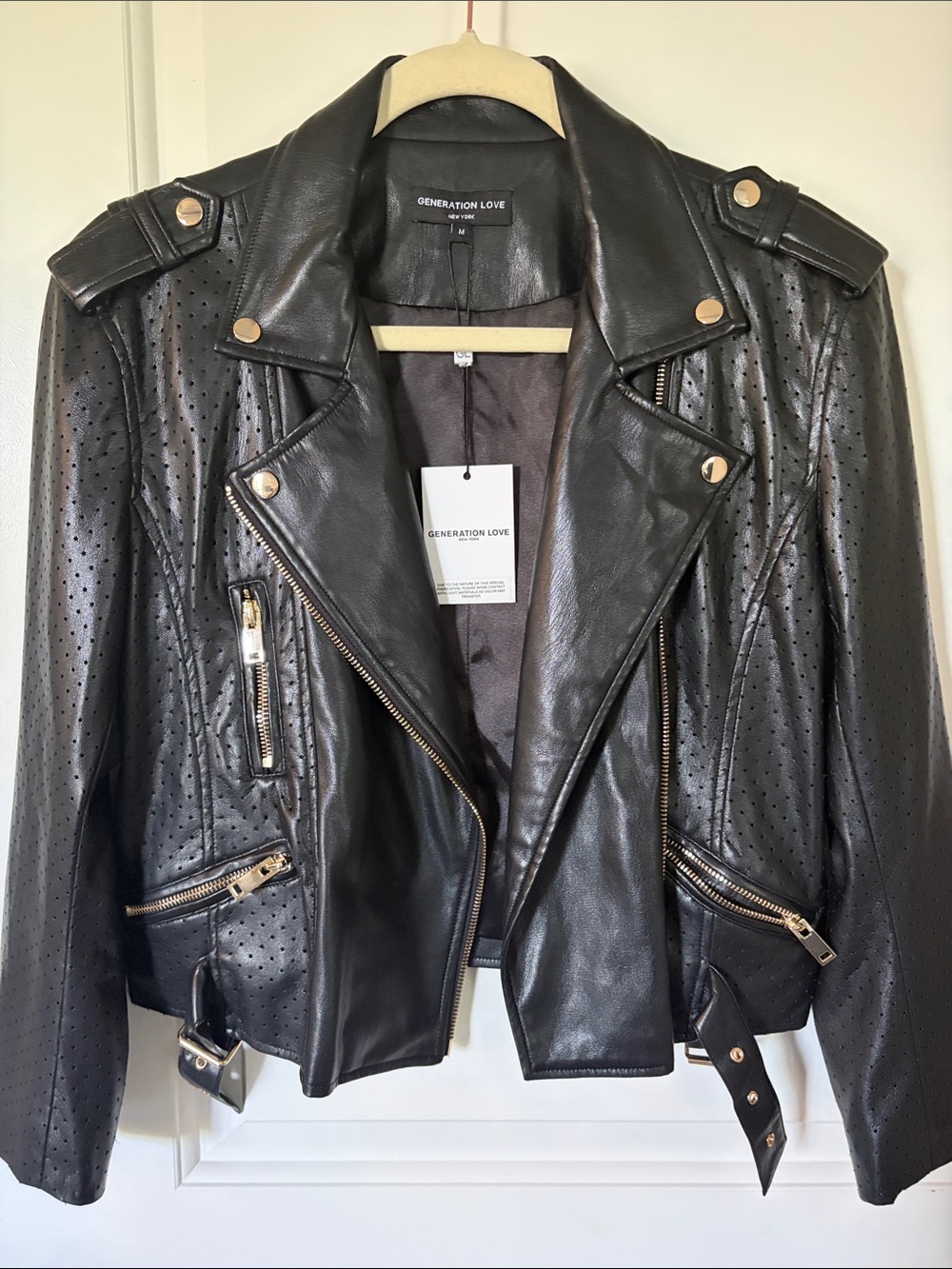 Generation Love Women's Black Perforated Leather Moto Jacket